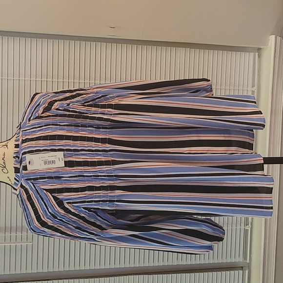 A.n.a Striped V Neck Blouse with Strings and Bell Sleeve - Picture 7 of 9